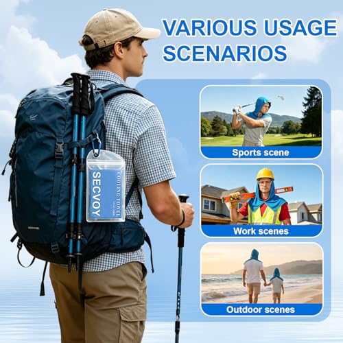 1 Pack Cooling Hoodie Towels for Neck and Face, UPF 50 Sun Protection & Instant Cooling Towels for Hot Weather, Soft Breathable Towel for Work Out, Sport, Gym, Camping & More Activities