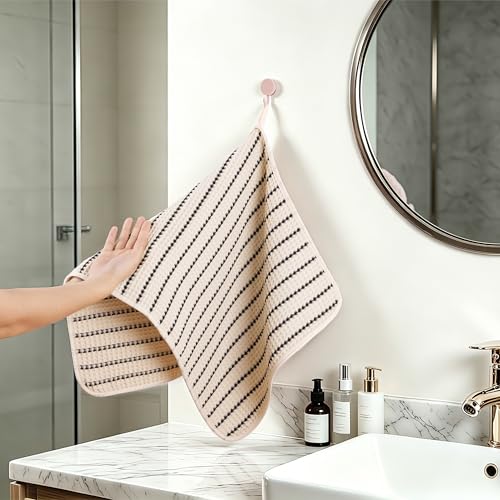 POLYTE 430 GSM Poly Blend Microfiber Quick Dry Waffle Hand Towel, 16x30 in - color: Light Beige/Black