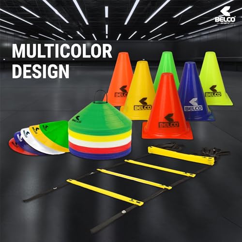 PVC Cones, Pack 6, 10 Space Markers and Ladder Agility, 4 Meter Combos (Multicolour, 6 Inch) - style: SET-2