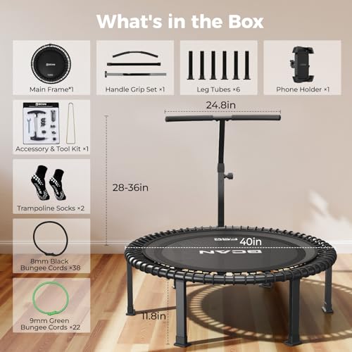 BCAN BT4 Soft Land Pro Adult Bungee Rebounder Trampoline Handle|FED Fitness - color: 40IN-Black