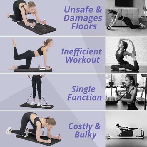 Pilates Board - Pilates Reformer Set, Multi-Purpose Foldable Pilates Reformer Board for Home, 5 in 1 Pilates Sliding Board - color: Black Set