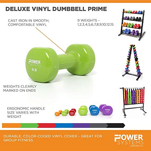 Power Systems Deluxe Vinyl Coated Dumbbells – Color-Coded, Non-Slip Grip Hand Weights, Multiple Weight Options, Sold in Pairs - style: 2lbs