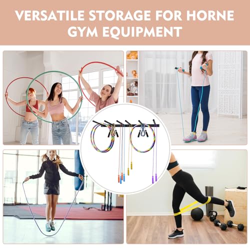 Wall Mounted Jump Rope Rack - 6 Peg Heavy-Duty Metal Gym Organizer for Resistance Bands, Hoops, and Ropes - Black Finish - Home/Gym Storage