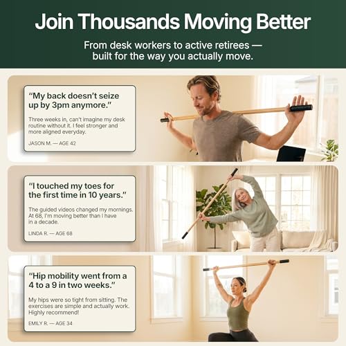 Yoga Stick - 5ft Bamboo Stretching Stick for Mobility, Flexibility, Balance with 20+ Video Tutorials, Stretching Equipment, Exercise Stick for Stretching, Posture Corrector, Physical Therapy Dowel Rod