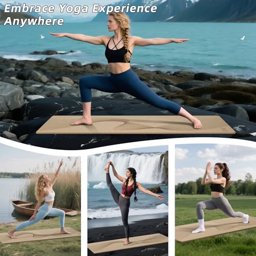 ILILI Yoga Mat, TPE Exercise Mat, Tear-Resistant, Fitness Yoga Mat with Carrying Strap, 72''x25''×0.3''(8mm), Ideal for Yoga, Pilates, Home Workouts, Stretching & All Fitness Routines - color: beige