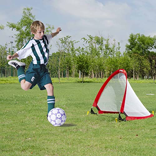 Poray Soccer Goal for Kid Easy-up Set of Two Portable Soccer Net 210D Oxford with 8 Field Marker Cones Extra Stakes Fun for Backyard and Soccer Training