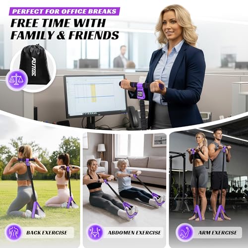 Multifunction Pedal Resistance Band with Handle, Upgraded Exercise Equipment with Soft Foot Pedal for Sit Up & Full-Body Home Gym Workouts, Core/ABS Training, Pilates, Yoga & Physical Therapy - style: 2-Purple-60LBS