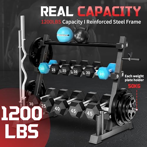 FONBEAR 3 Tier Dumbbell Rack, Weight Storage Rack,1200LBS Multifunctional Weight Rack for Home Gym, Heavy-Duty Dumbbell Rack Stand for Dumbbells Barbell Kettlebells & Weight Plates