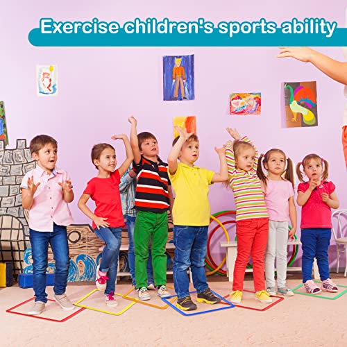 2 Sets of Hopscotch Outdoor Squares 20 Pcs Hopscotch Ring Game with 30 Pcs Connectors Outdoor Indoor Obstacle Course for Kids Playground Agility Training(15 Inch,Square) - style: Square