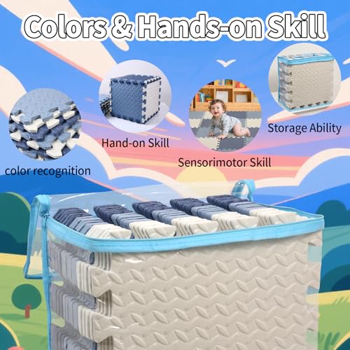 Foam Play Mat, EVA Non-Toxic Interlocking Floor Mats - color: White/Dark Blue/Gray Blue, size: 16 Pcs/47.2*47.2
