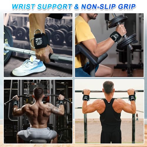 J Bryant Adjustable Wrist Cuffs with Multiple D-Rings, Weight Lifting Straps for Cable Machines, Strength Training, Fitness & Bodybuilding