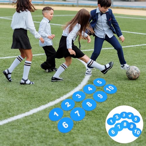 10pcs Flat Soccer Training Markers Numbered Agility Spot Cones 23cm Non-Slip Blue Floor Dots for Football Speed and Agility Drills