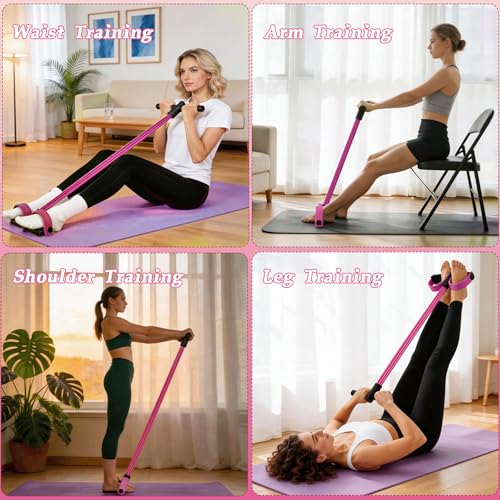 Pedal Resistance Bands with Handles, New Model 6 Tube Resistance Foot Pedal, Multifunctional Rubber Resistance Bands, Suitable for Waist, Arms, Abdomen, and Legs - color: pink