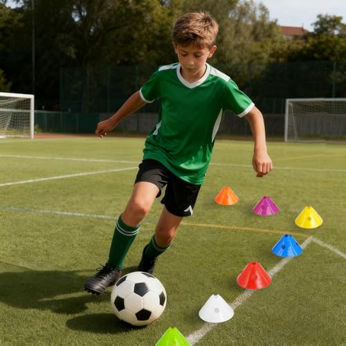 21 Pcs Jumbo Disc Cones with Mesh Bag, Large Soccer Cones Agility Training Sports Equipment for Football Basketball Ice Rink