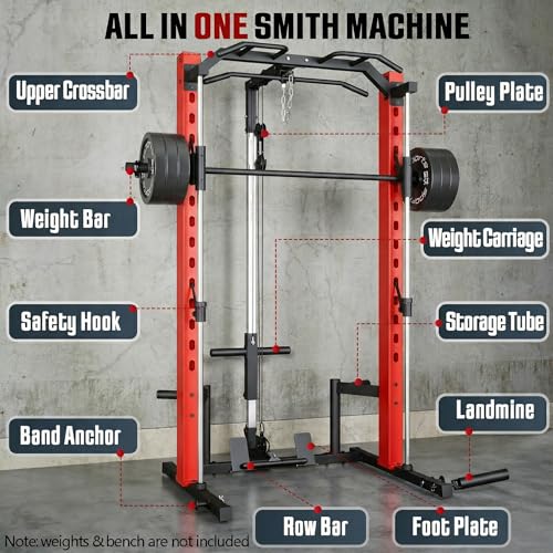 OPPSDECOR All-in-One Adjustable Smith Machine with LAT-Pull Down System - color: Vermilion