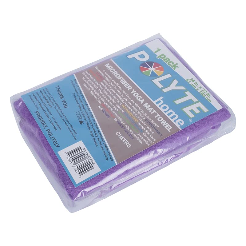 POLYTE Microfiber Hot Yoga Towel Mat with Non-Slip Silicone Grip and Secure Fit Elastic Straps, 24 x 72 in (Purple)