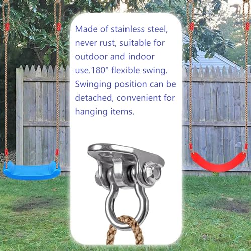 Heavy Duty 180° Swivel Swing Hook, 2 Pack Stainless Steel Swing Hanger for Ceiling Wooden Swing Set Bracket, Punching Bag Hanger for Playground Gym Rope Hammock Chair - size: 2.6 inches