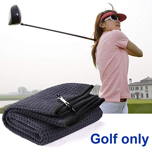 2 Pack 16" x 24" Tri-fold Golf Towel Set, Microfiber Fabric Waffle Pattern Towels, Heavy Duty Carabiner Clip (2 Pcs, 2 Colors) - color: 4:all Black