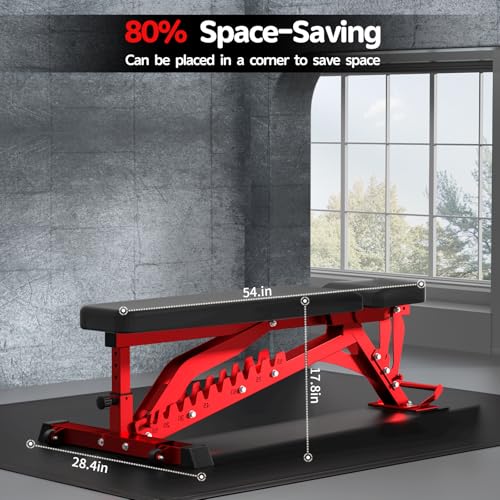 JEEKEE Adjustable Weight Bench, 40" Extended Backrest for Tall Lifters up to 6'5", 1300LBS Weight Capacity and 44 Adjustable Positions Bench for Garage and Home Gym Workouts