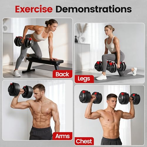 Yagud Adjustable Dumbbell Set, 52.5/90 lbs Weights Dumbbells, 1 Hand Rotation, Safety Lock System, Anti-Slip Textured Handle, Space-Saving Dumbbell Set for Full-Body Home Gym