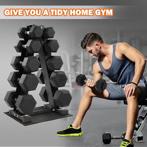 Fitvids Rubber Coated Hex Dumbbell Set with Storage Rack, 100/150/200/550 LB Hand Weight Set with Anti-Slip Grip for Home Gym - size: Dumbbell + A-Rack: 200LBS Set