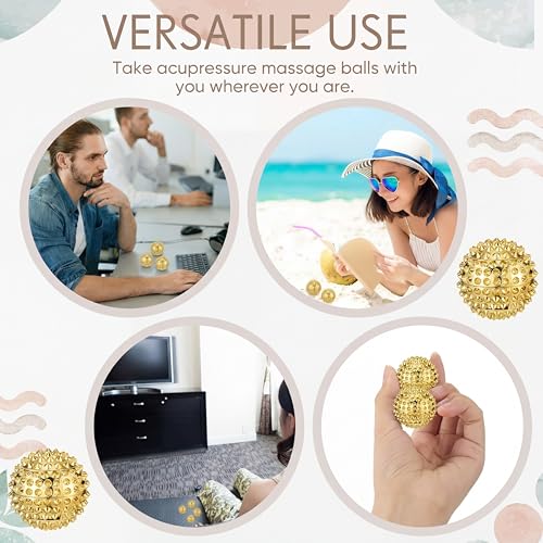 6 Pcs Magnetic Massage Ball for Adults Spiky Massage Ball for Hand Exercise, Pain Pressure and Stress Relief Gifts for Stocking Stuffers(Gold)