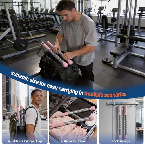 Portable Weighted Ropeless Battle Ropes, Non-Slip Handle Adjustable Battle Rope with Carrying Bag, Exercise Equipment for Beginners and Advanced Users Small Space Low-Impact Aerobic Training - size: LIGHTPINK