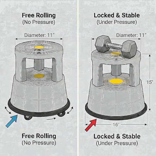 Rolling Step Stool with Wheels, 330lbs Capacity, Non-Slip Platform & Retractable Casters,Round Kick Stool for Library,Kitchen,Office,Garage,Portable for Adults/Seniors/Kids(LightGray)