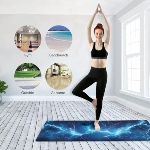 Kigai Travel Yoga Mat 71" x 24" Non Slip Natural Rubber Foldable Exercise Mat Ultra Thin 1.5mm Lightweight for Fitness, Pilates & Home Workout, Blue Lightning
