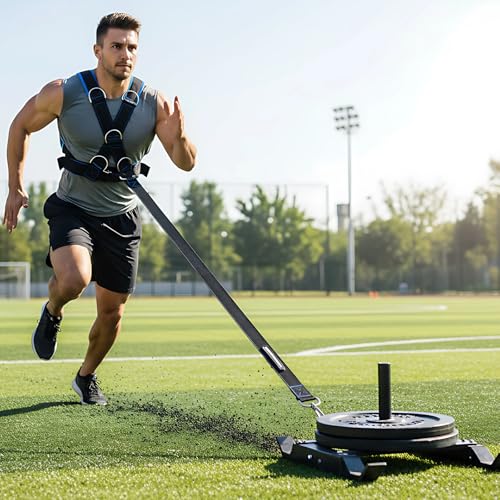 Training Sled Harness, Resistance Vest with Y-Strap, 33.1-45.7 in Adjustable Waist, Features Five D-Rings, 62.5 in Tow Strap, for Strength and Core Workouts