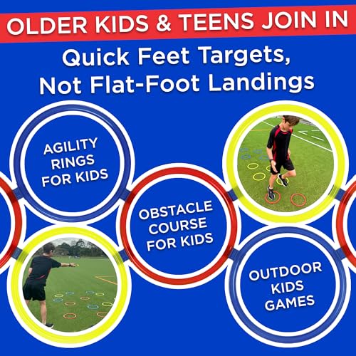 12 Hopscotch Rings, 3 Bean Bags, 25+ Games Guide, Obstacle Course for Kids