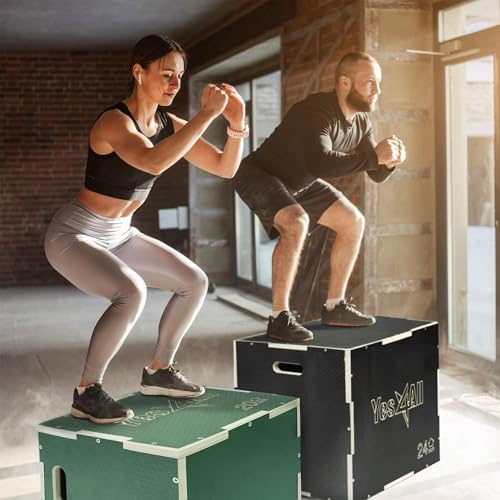 Yes4All 3 in 1 Non-Slip Wooden Plyo Box, Step Up Box for Workout, Plyometric Jump Box for Skipping, Jumping, Lunges, Squats, Dips - color: A. Black, style: 20" x 18" x 16"