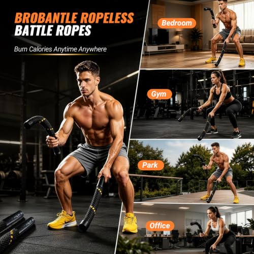 Ropeless Battle Ropes for Home Gym - Portable Cordless Battle Rope with Storage Bag, Non-Slip Handle, Low-Impact Cardio Fitness Gear for Men & Women Full Body Exercise & Arm Strength - Black - style: 1.5IN-Ropeless Battle Ropes
