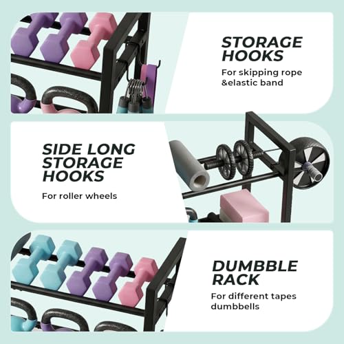 3 Tier Adjustable Dumbbell Rack, 31.5 Inch Length Dumbbell Weight Rack Stand for Home Gym Storage Organizer Dumbbells Kettlebell Up to 390 LB Capacity (Dumbbells Rack Stand Only) 
