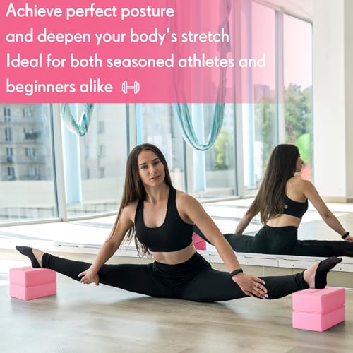 RoundFunny 4 Pack Yoga Blocks Non Slip Pilates Foam Brick - color: Pink