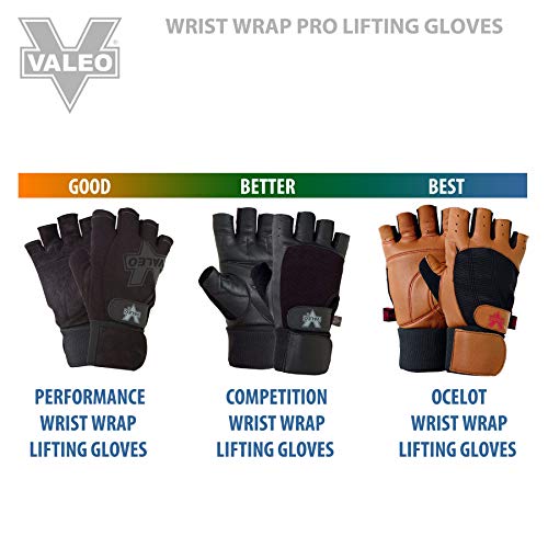 Valeo Competition Wrist Wrap Lifting Gloves with Durable Leather Construction, Reinforced Stitching, and Double Leather Padded Palms