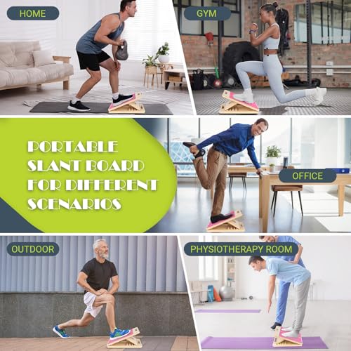 Slant Board for Calf Stretching, Adjustable Portable Wooden Incline Board for Calf Stretcher with Training Poster, 300 Lbs Weight Capacity Calf Stretch Wedge for Leg, Knees, Heel, Ankle & Stretching