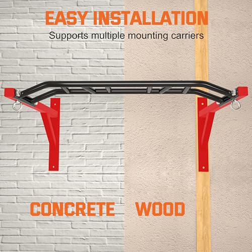 Upgrade Pull Up Bar Wall Mounted,Heavy Duty Multi Grip Chin Up Bar for Strength Training, 600 lbs Capacity, Durable Steel Construction, Perfect for Home and Garage Workouts - color: Red+Black