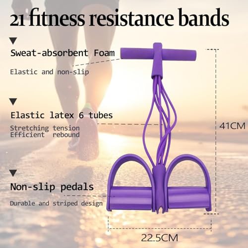 Multifunctional 6 Tube Elastic Yoga Resistance Bands for Waist Arm Leg Stretching, Affordable Training Aid, Latest Upgrade Sit Up Exercise Equipment for Women Men (Purple) - color: Purple;