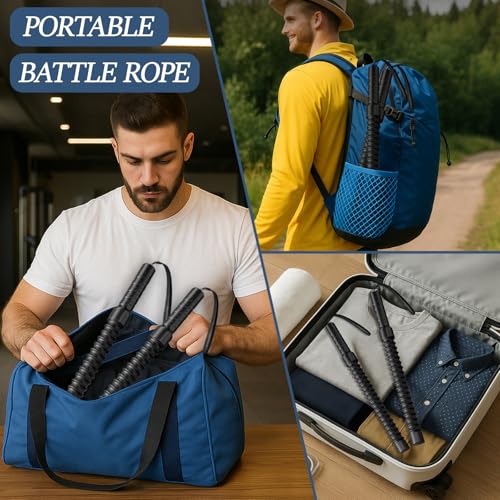 Ropeless Battle Ropes for Exercise Workout Rope, Portable Workout for Home Gym, Exercise Battle Ropes for HIIT Workouts, Low-Impact Cardio Training (2 Ropes with Bag) - style: 2 Ropes with Bag
