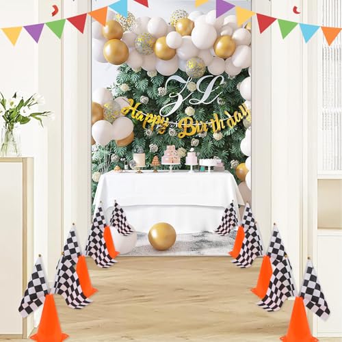 Mini Traffic Cones(with Hole on Top) with Racing Checkered Flags, Sports Safety Cones for Soccer Cones and Basketball Practice Equipment - color: 18PCS