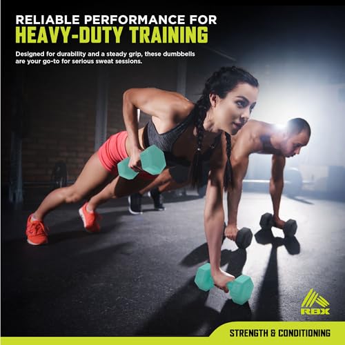 RBX Vinyl Coated Hand Weight Dumbbell Set - Hex Shaped, Roll Free for Body Building/Sculpting/Strength Training Exercise, (Set of 2) - color: Mint, size: 2lb
