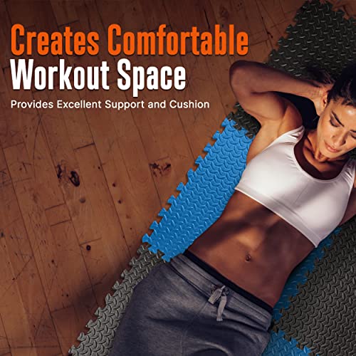 Thick Puzzle Exercise Mat Foam Interlocking Tiles Protect Floors from Gym Equipment Exercise, Durable Non-Skid Texture, Kid Baby Family Safe Easy to Assemble - color: Black & Blue, size: 24.2"L x 0.5"W x 24.2"Th