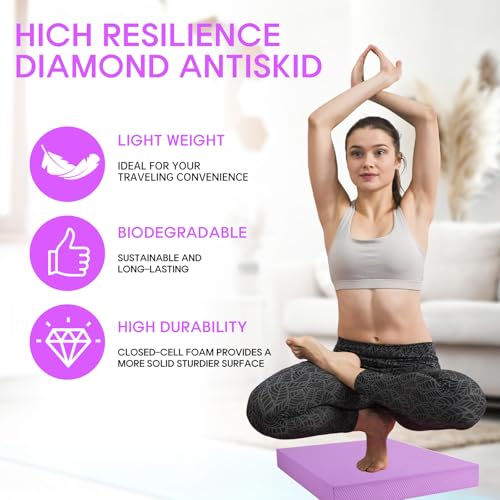 Exercise Balance Pad,Balance Foam Mat for Physical Therapy Equipment & Strength Stability Training, Slip Resistant Foam Mat for Yoga, Pilates, Meditation,Gardening knee pads - color: Purple