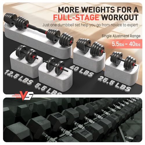 UKEEP Adjustable Dumbbells Set, 20/30/40/55/60/80lbs Free Weight Set with Connector, 2 or 3 in 1 Dumbbells Set Used as Barbell, Kettlebells, Fitness Exercises for Home Gym Suitable Men/Women - style: 80 lbs (40 lbs each)