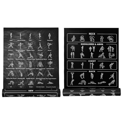 Instructional Travel Yoga Mat with 75 Asanas Poses & Exercises - Exercise Mat for Home Workout, Includes Carrying Bag, 68"x24"x0.25" - color: Black