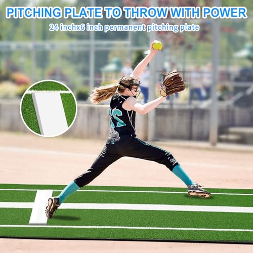 Softball Pitching Mat - 10' X 3' Indoor/Outdoor Training Aid with Pitching Mound - Ideal for Skill Development & Practice - High Traction, Premium EVA Pitching Mound-Green/Red - color: Green