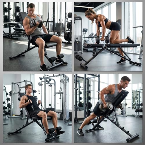 Foldable Adjustable Weight Bench for Home Gym, Flat/Incline/Decline Workout Bench Press, 440 LBS Multi-Functional Strength Training Bench for Weightlifting, Full Body Exercise