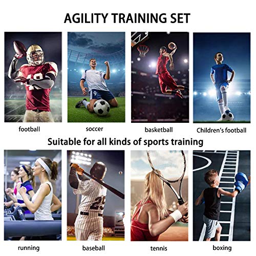Speed Agility Training Set, Includes 1 Agility Ladder, 4 Steel Stakes, 1 Sports Headband,1 Jump Rope, 10 Disc Cones and Gym Carry Bag - Speed Training Equipment for Soccer Football Basketball
