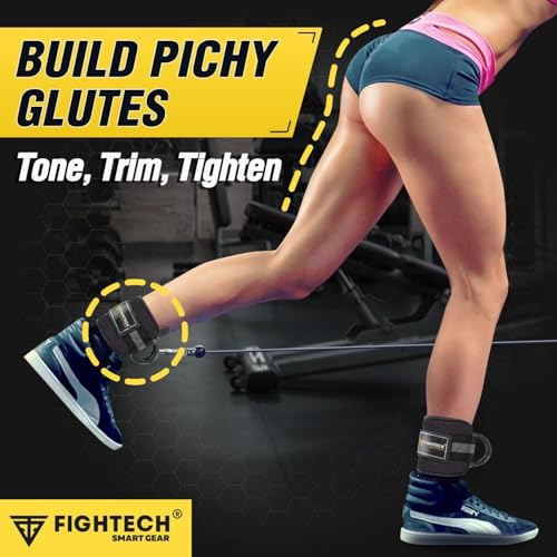FIGHTECH Ankle Straps Cable Machine Attachment for Gym - Cable Kickback Ankle Straps - Padded Ankle Cuffs for Glute Kickbacks and Leg Workouts - color: Classic Black